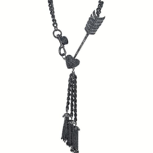 Betsey Johnson Icy Crystal Heart Cupid Arrow Long Chain Necklace 20" Layered - Picture 2 of 11